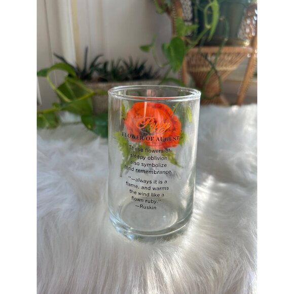 Vintage brockway flower of the month vintage glass cup - poppy august birthday - Picture 3 of 6